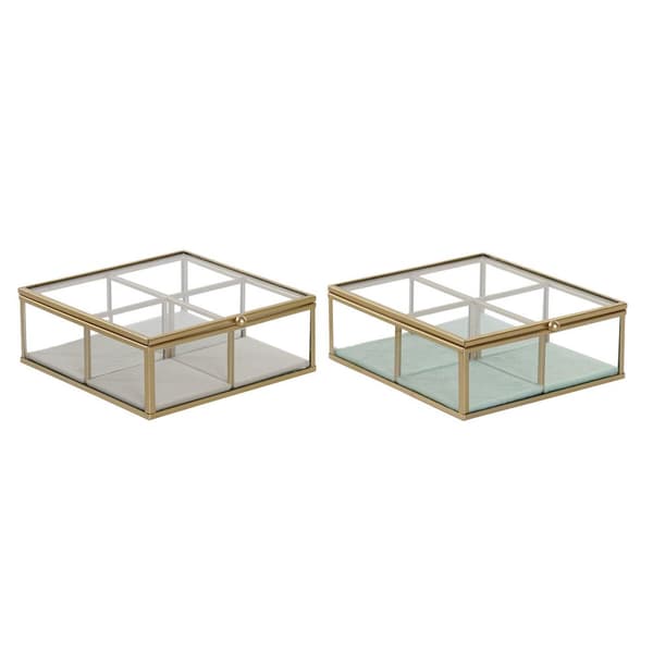 Korurasia DKD Home Decor Vihreä Vaaleanharmaa Metalli Kristalli 15 x 15 x 5,5 cm (2 osaa)