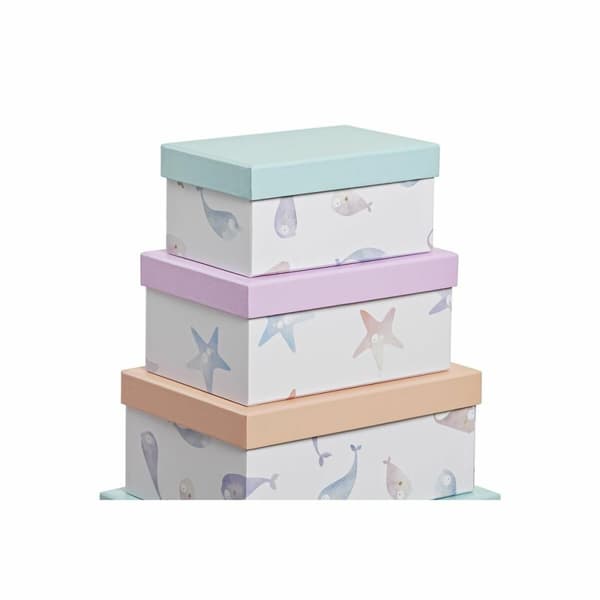Set med stapelbara förvaringslådor DKD Home Decor Havsblå Papp (43,5 x 33,5 x 15,5 cm)
