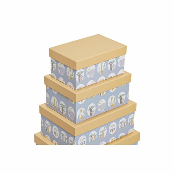 Sæt med æsker, som kan stables DKD Home Decor dyr Blå Pap (43,5 x 33,5 x 15,5 cm)