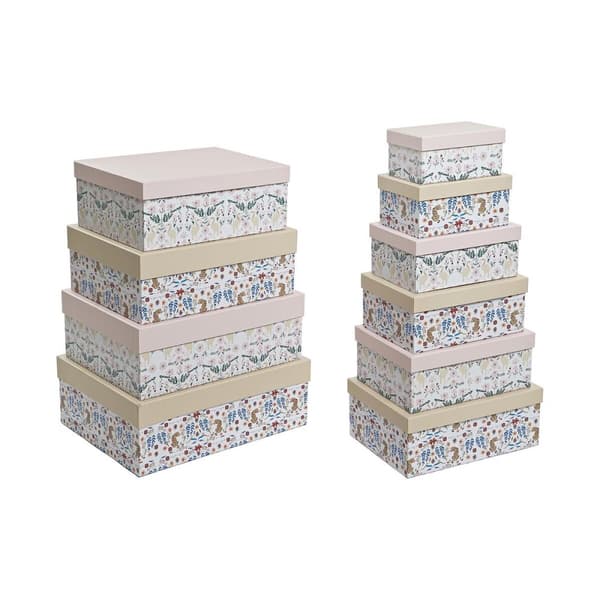 Sæt med æsker, som kan stables DKD Home Decor dyr Cvetlice Pap (43,5 x 33,5 x 15,5 cm)