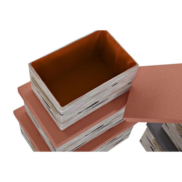 Sæt med æsker, som kan stables DKD Home Decor Brun Grå Orange 40 x 30 x 20 cm