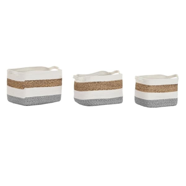 Korg - set DKD Home Decor Vit Naturliga fibrer 36 x 27 x 27 cm 3 Delar