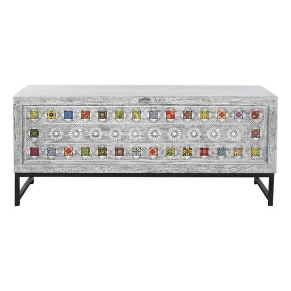 Kiste DKD Home Decor Keramik Grå Hvid Mangotræ (116 x 40 x 50 cm)