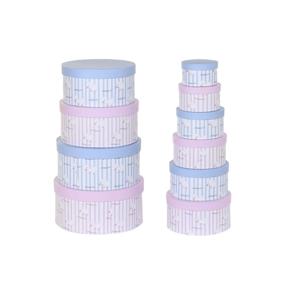 Set med stapelbara förvaringslådor DKD Home Decor Blå Rosa Papp (37,5 x 37,5 x 18 cm)