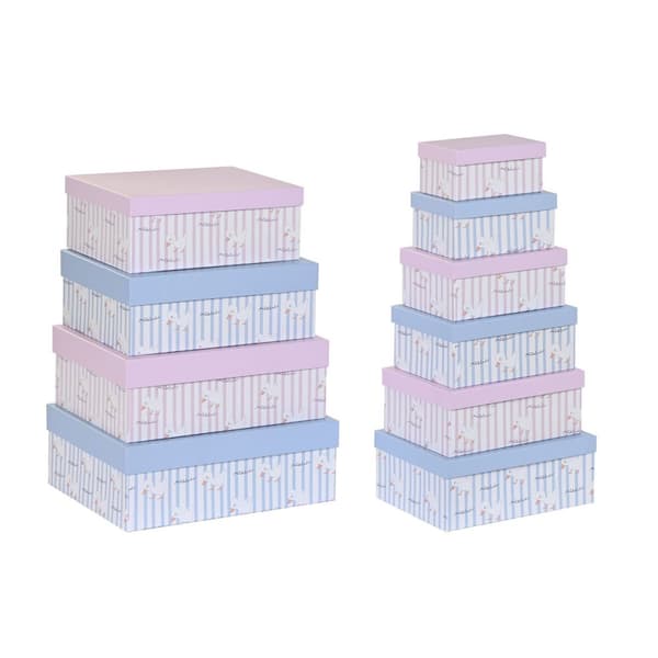 Sæt med æsker, som kan stables DKD Home Decor Blå Pink Pap (43,5 x 33,5 x 15,5 cm)