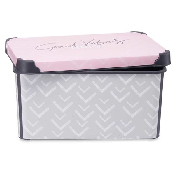 Opbevaringsboks med låg Kipit Vibes Grå Pink Plastik 10 L 22,7 x 16,5 x 34,5 cm (12 enheder)