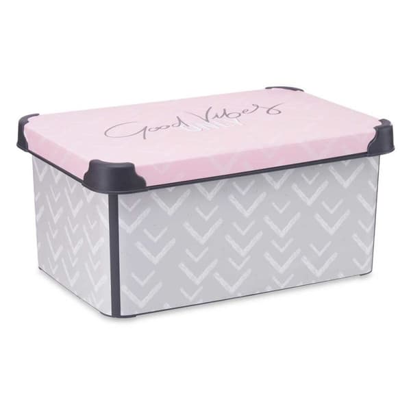 Opbevaringsboks med låg Kipit Vibes Grå Pink Plastik 10 L 22,7 x 16,5 x 34,5 cm (12 enheder)