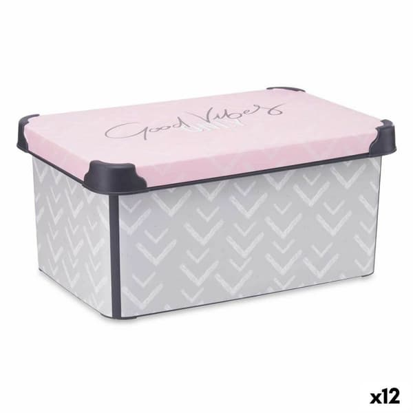 Opbevaringsboks med låg Kipit Vibes Grå Pink Plastik 10 L 22,7 x 16,5 x 34,5 cm (12 enheder)
