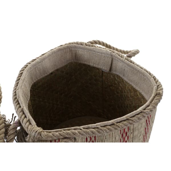 Monikäyttöinen kori DKD Home Decor Ruskea Musta Punainen Juutti Luonnonkuitu Boho 30 x 30 x 36 cm (2 osaa)