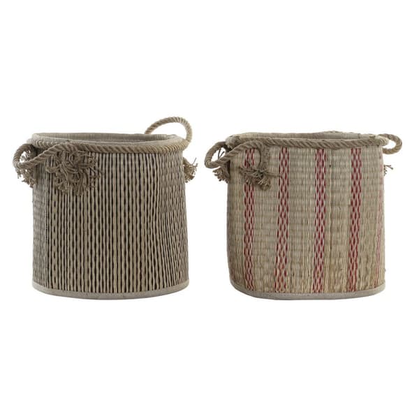 Monikäyttöinen kori DKD Home Decor Ruskea Musta Punainen Juutti Luonnonkuitu Boho 30 x 30 x 36 cm (2 osaa)