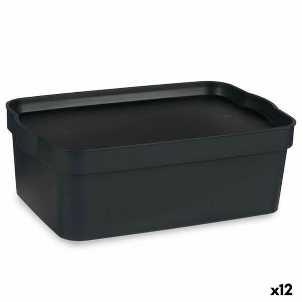Opbevaringsboks med låg Kipit TP593-1 Antracit Plastik 6 L 21 x 11 x 32 cm (12 enheder)