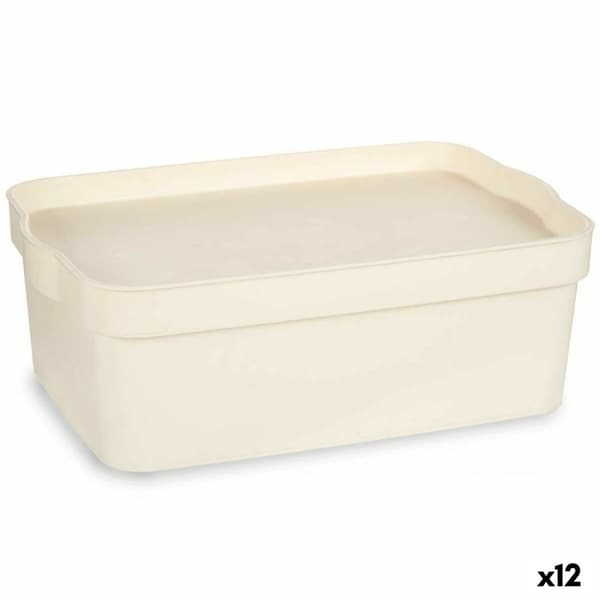Opbevaringsboks med låg Kipit TP593-4 Flødefarvet Plastik 6 L 21,5 x 11 x 31,5 cm (12 enheder)