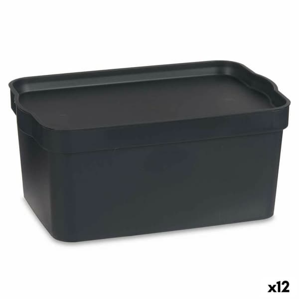 Opbevaringsboks med låg Kipit TP594-1 Antracit Plastik 7,5 L 21 x 14,2 x 32 cm (12 enheder)