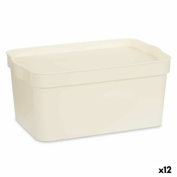 Opbevaringsboks med låg Kipit TP594-4 Flødefarvet Plastik 7,5 L 21,5 x 14,5 x 32 cm (12 enheder)