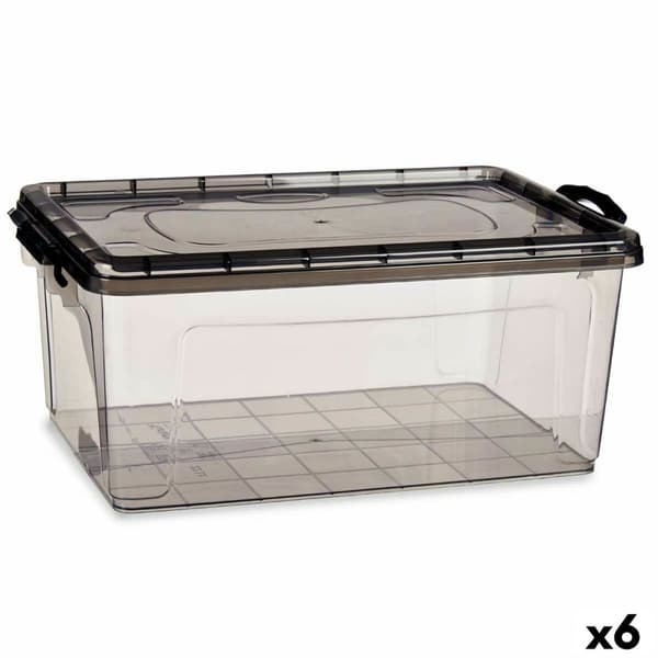 Opbevaringsboks med låg Kipit TP547-2 Antracit Plastik 22 L (6 enheder)
