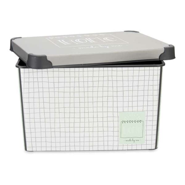 Opbevaringsboks med låg Kipit Home Grå Plastik Millimeterpapir 17 L 28 x 22 x 37 cm (12 enheder)