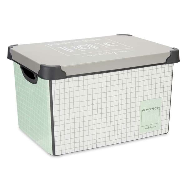 Opbevaringsboks med låg Kipit Home Grå Plastik Millimeterpapir 17 L 28 x 22 x 37 cm (12 enheder)