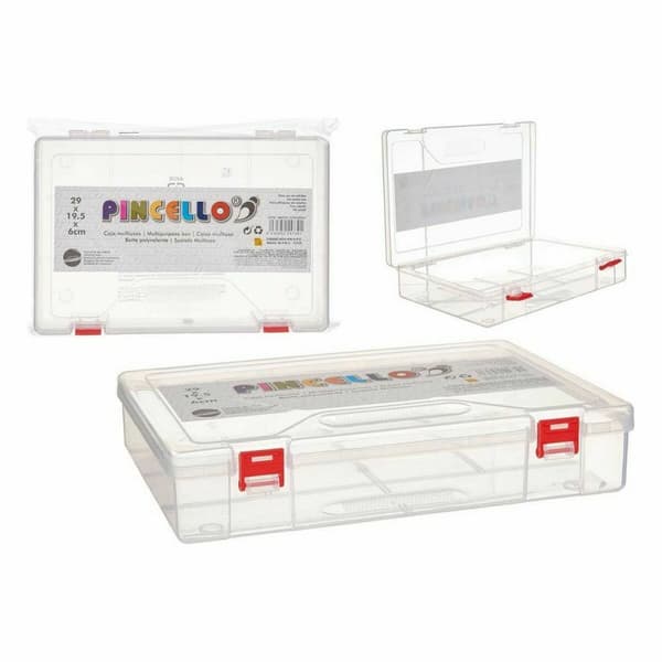 Multifunktionel Æske Pincello HB526 Rød Gennemsigtig Plastik 29,5 x 6 x 20,5 cm (24 enheder)