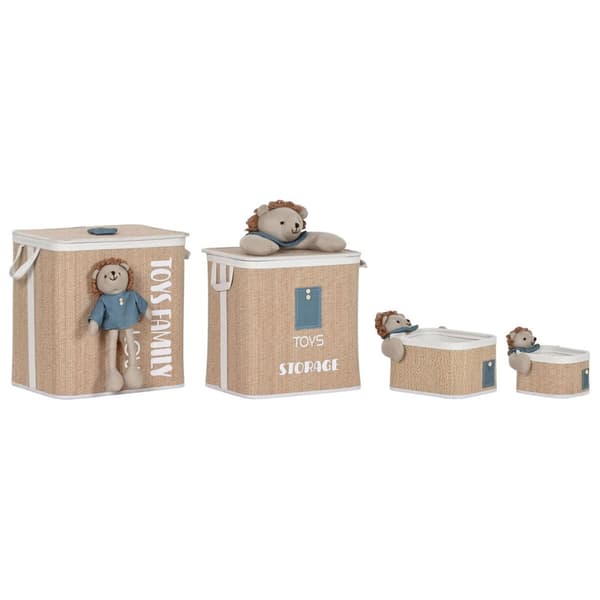 Tvättkorg Home ESPRIT Grön Naturell Barn 44 x 44 x 45 cm 4 Delar