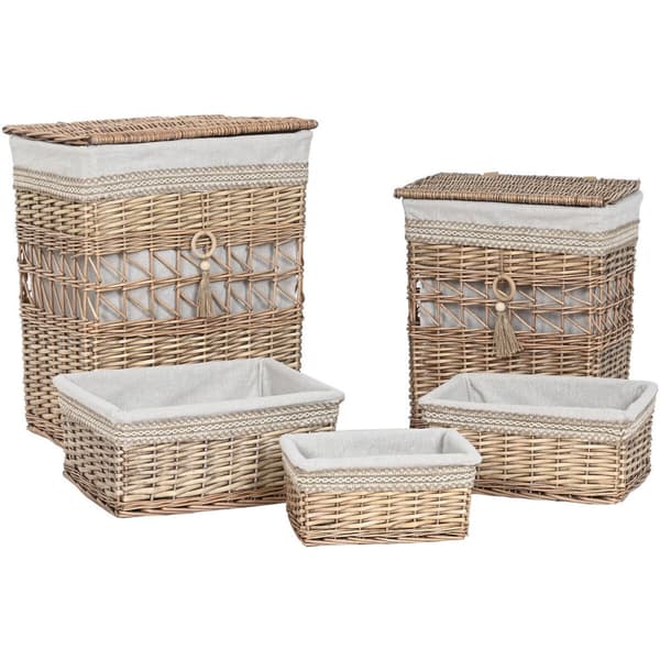 Vasketøjskurv Home ESPRIT Beige Natur flet Shabby Chic 47 x 35 x 55 cm 5 Dele