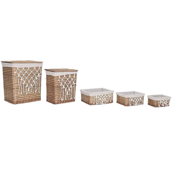Vasketøjskurv Home ESPRIT Hvid Natur flet Shabby Chic 47 x 35 x 55 cm 5 Dele