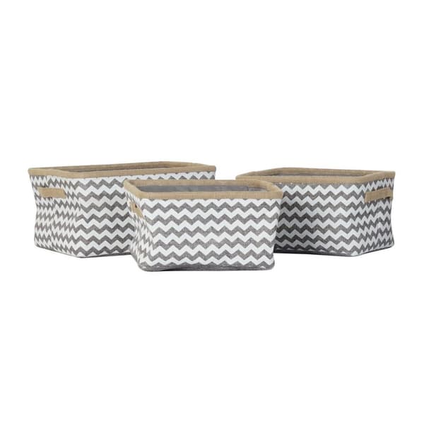 Kurvesæt DKD Home Decor Hvid Grå Jute Zigzag Boho 36 x 31 x 20 cm 3 Dele