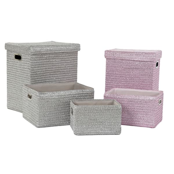 Multibrug kurv DKD Home Decor Pink Sølvfarvet polypropylen 44 x 36 x 50 cm 4 Kg 5 Dele