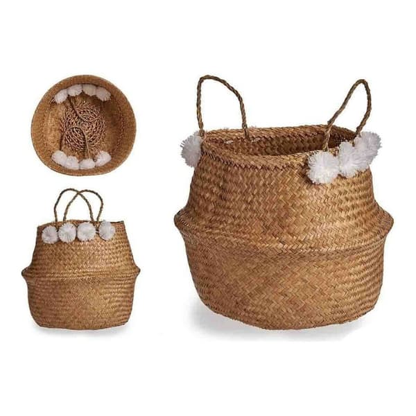 Kurv Gift Decor SG0100117301ME Hvid Brun Natur Siv 8 L Pomponer
