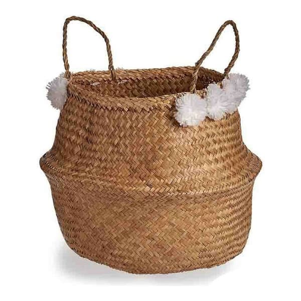 Kurv Gift Decor SG0100117301ME Hvid Brun Natur Siv 8 L Pomponer