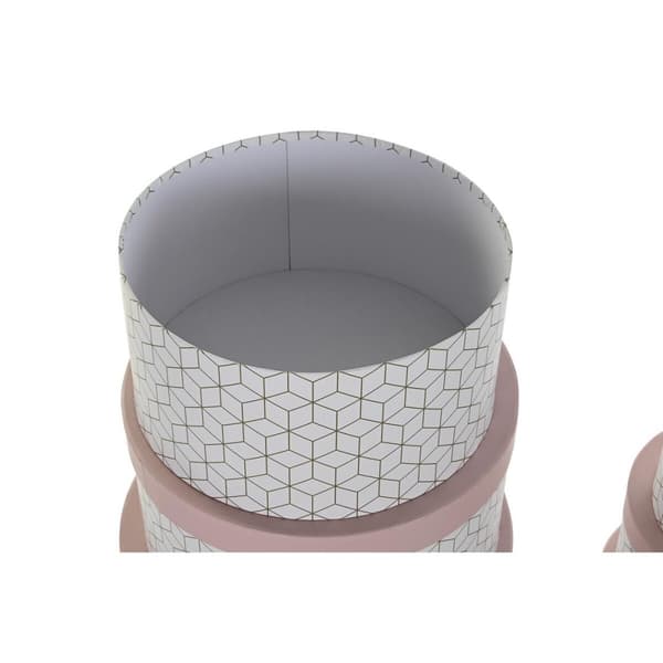 Sæt med æsker, som kan stables DKD Home Decor Cirkulær Pink Pap