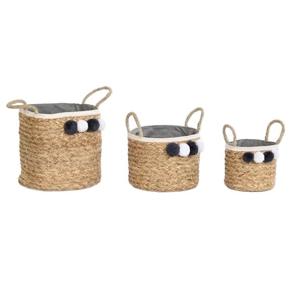 Kurvesæt DKD Home Decor Naturlig fiber Pomponer 40 x 40 x 35 cm 41 x 37 x 36 cm
