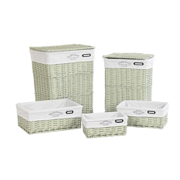 Multibrug kurv DKD Home Decor Grøn flet 44 x 34 x 56 cm 5 Dele