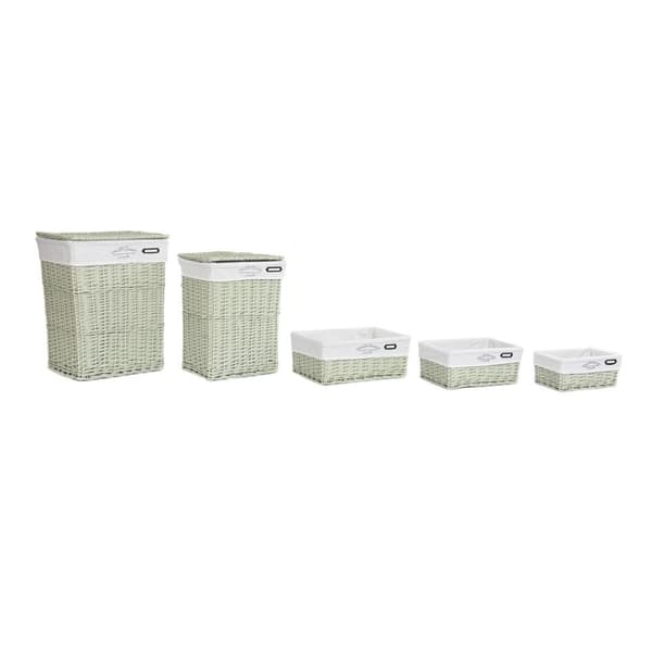 Multibrug kurv DKD Home Decor Grøn flet 44 x 34 x 56 cm 5 Dele