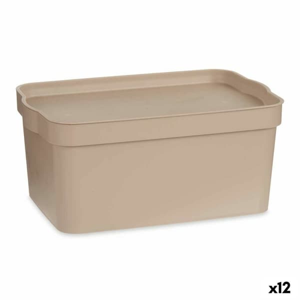 Opbevaringsboks med låg Kipit TP594-3 Beige Plastik 7,5 L 21,5 x 14,5 x 32 cm (12 enheder)