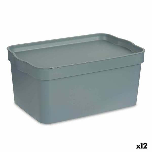 Opbevaringsboks med låg Kipit TP594-2 Grå Plastik 7,5 L 21 x 14,2 x 32 cm (12 enheder)