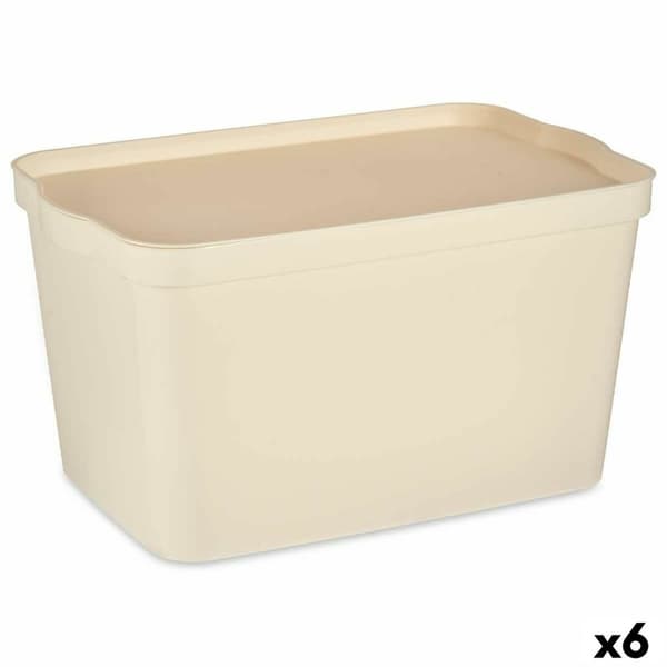 Opbevaringsboks med låg Kipit TP596-3 Flødefarvet Plastik 24 L 29,3 x 24,5 x 45 cm (6 enheder)