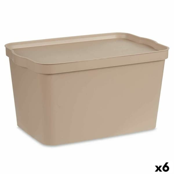 Opbevaringsboks med låg Kipit TP596-3 Beige Plastik 24 L 29,3 x 24,5 x 45 cm (6 enheder)