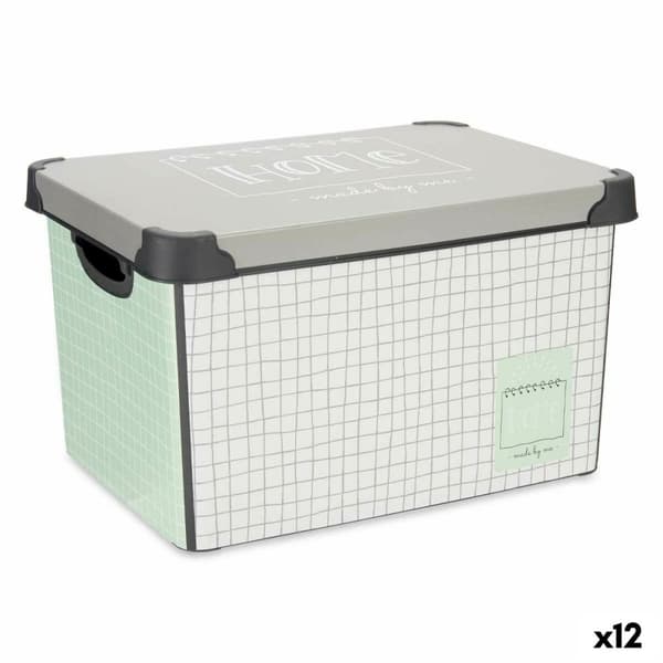 Opbevaringsboks med låg Kipit Home Grå Plastik Millimeterpapir 17 L 28 x 22 x 37 cm (12 enheder)