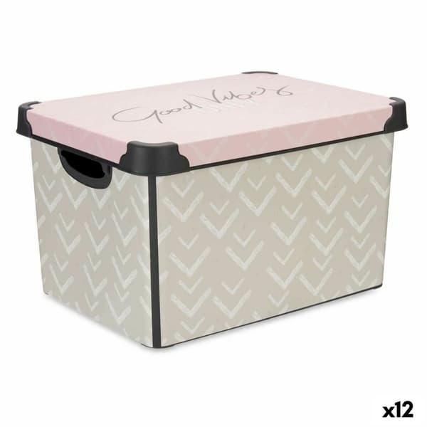 Opbevaringsboks med låg Kipit Vibes Pink Plastik Pile 17 L 28 x 22 x 37 cm (12 enheder)