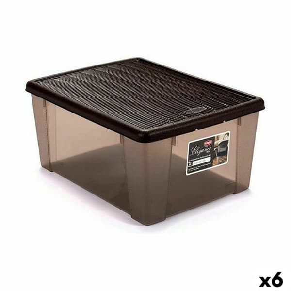 Opbevaringsboks med låg Stefanplast Elegance Brun Plastik 15 L 29 x 17 x 39 cm (6 enheder)
