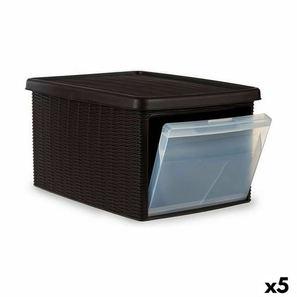 Opbevaringsboks med låg Stefanplast Elegance Stransko Brun Plastik 29 x 21 x 39 cm (5 enheder)