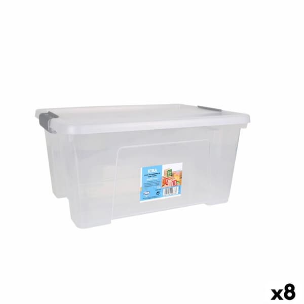Opbevaringsboks med låg Dem Kira Plastik Gennemsigtig 15 L 40 x 28 x 19 cm (8 enheder)