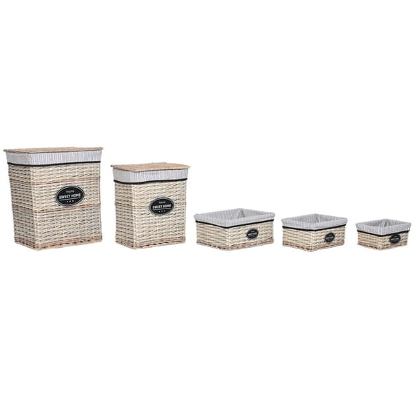 Vasketøjskurv Home ESPRIT Hvid Brun Sort Grå Natur flet Shabby Chic 47 x 35 x 55 cm 5 Dele