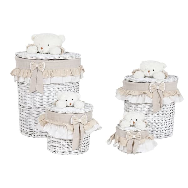 Vasketøjskurv Home ESPRIT Hvid Beige flet Shabby Chic 45 x 45 x 68 cm 4 Dele
