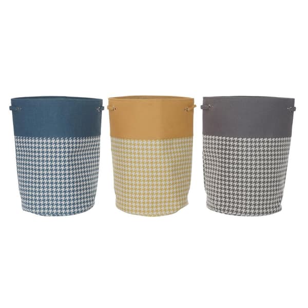 Skittentøyskurv DKD Home Decor Gul Blå Grå Houndstooth 40 x 40 x 60 cm (3 enheter)