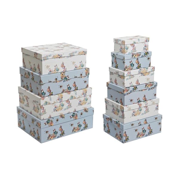 Et sett av stabelbare bokser for organisering DKD Home Decor Blå Hvit Kukat Karakterer (43,5 x 33,5 x 15,5 cm)