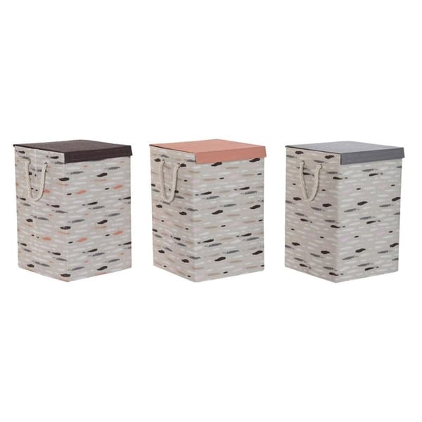 Skittentøyskurv DKD Home Decor Med lokk 36 x 36 x 55 cm Grå Oransje (3 enheter)