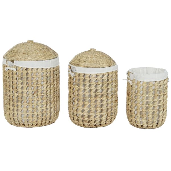 Skittentøyskurv Home ESPRIT Hvit Naturell 3 Deler 46 x 46 x 69 cm