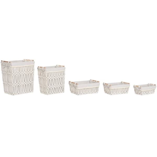 Pyykkikori Home ESPRIT Valkoinen Luonnollinen Metalli Shabby Chic 42 x 32 x 51 cm 5 Kappaletta