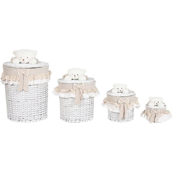Pyykkikori Home ESPRIT Valkoinen Beige korihuonekalut Shabby Chic 45 x 45 x 68 cm 4 Kappaletta